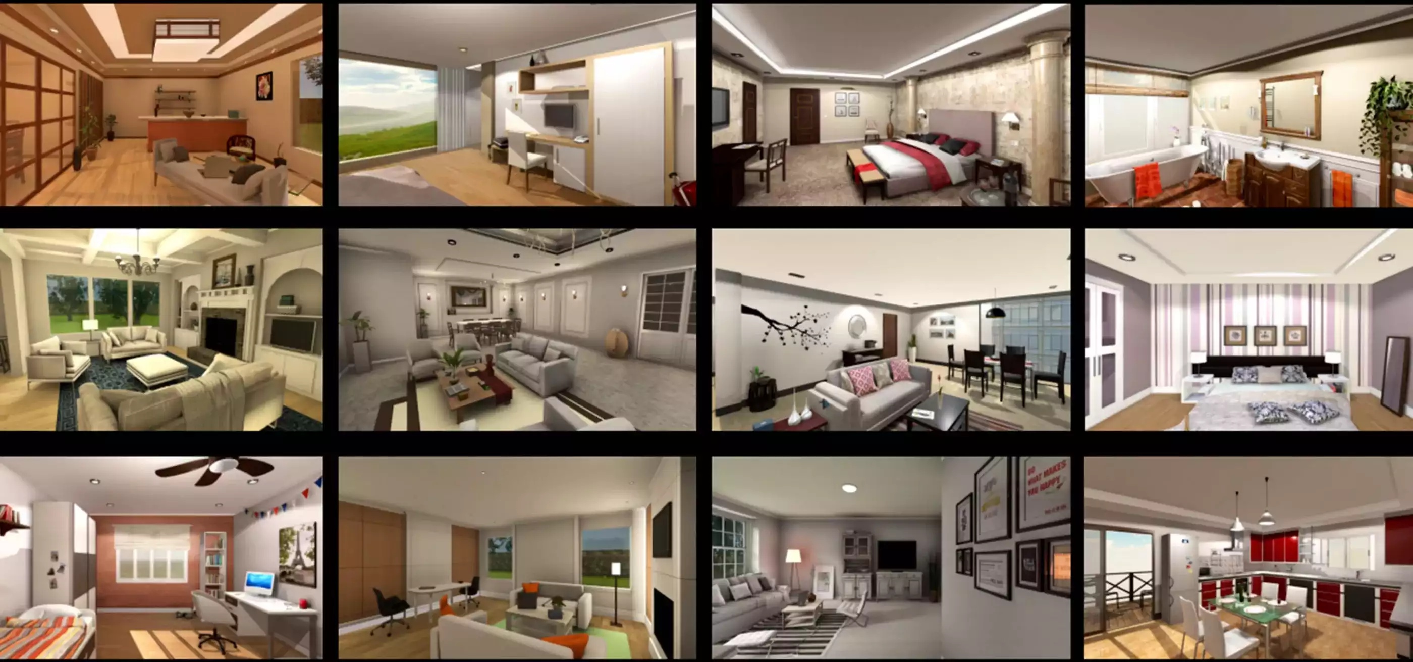 A collage of room environments from the Allen Institute for AI’s “AI2-THOR” project.