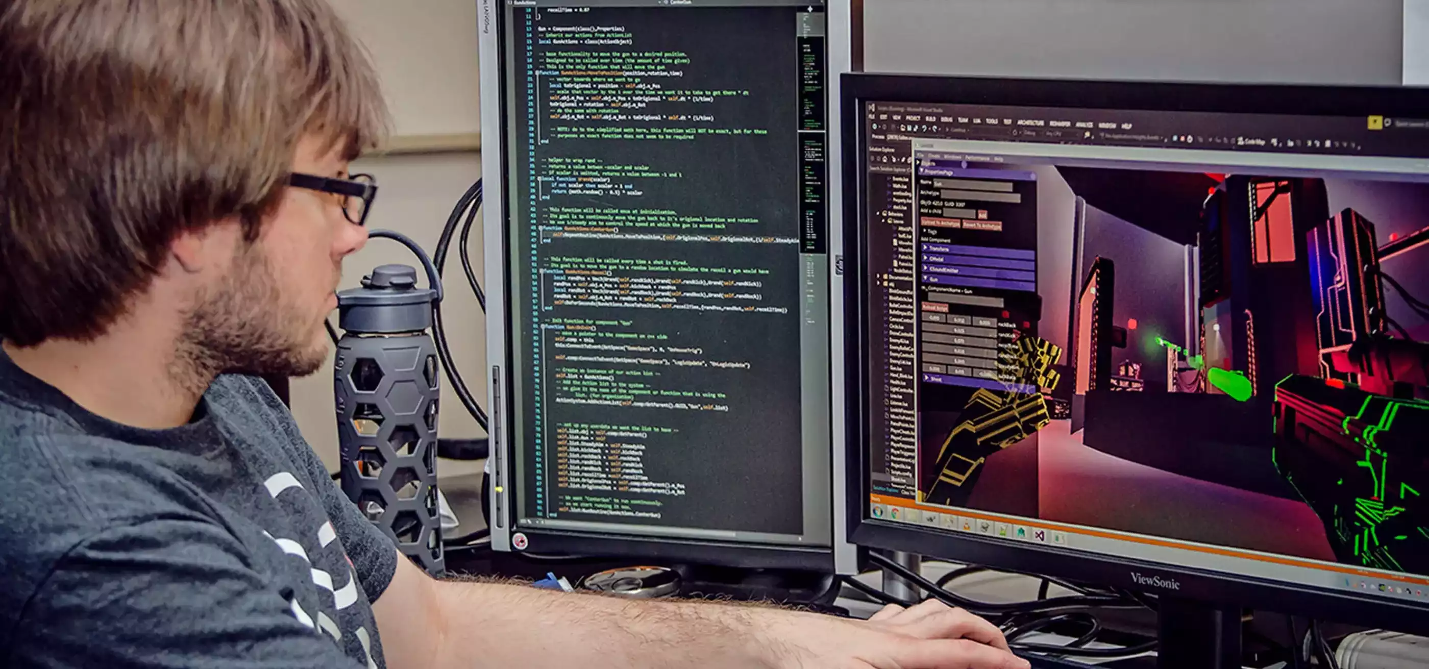 DigiPen student working on code for a game