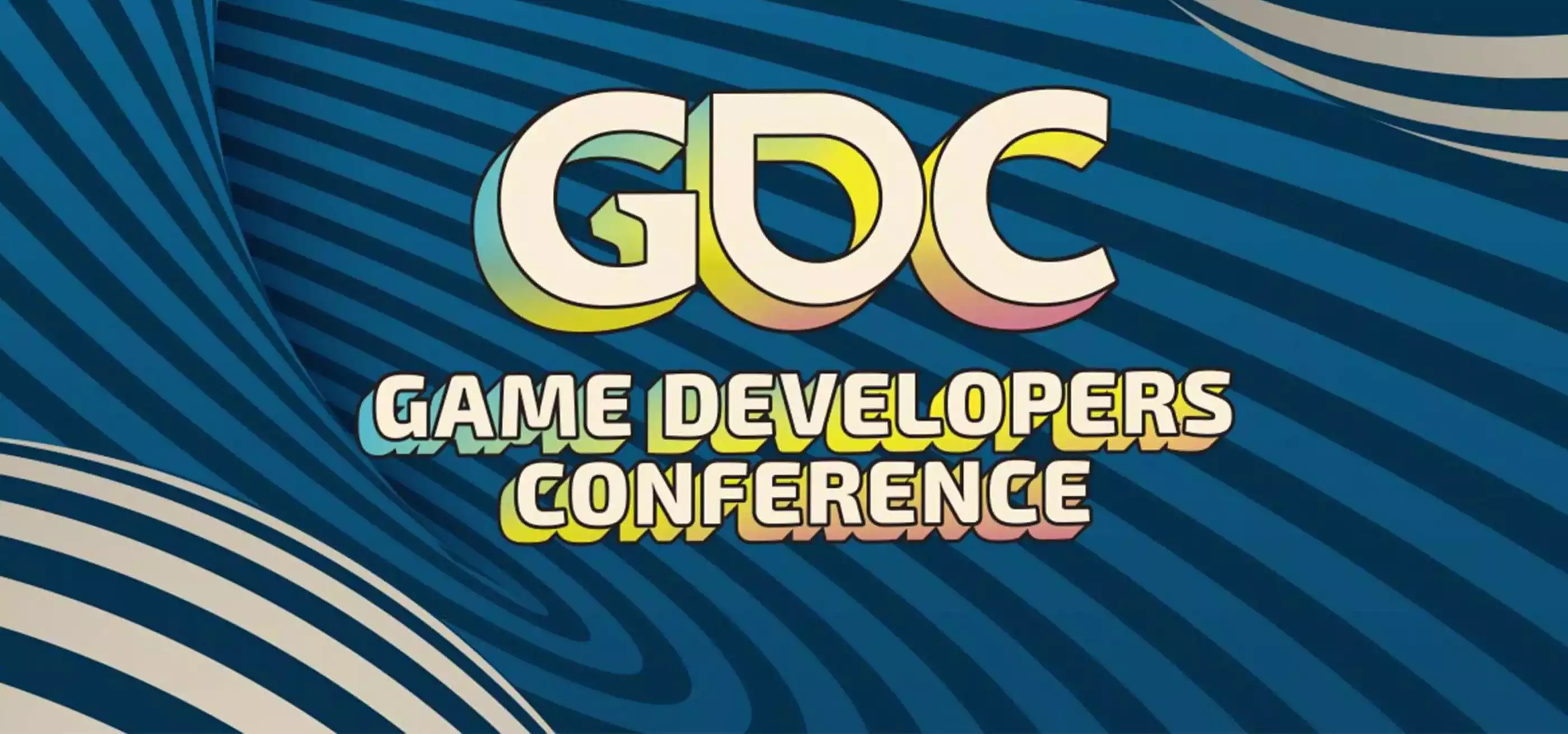 A blue and white swirly background with the GDC 2024 logo on top.